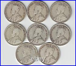 8 X Canada 50 Cents George V Canadian Sterling Silver Coins 1911 1919
