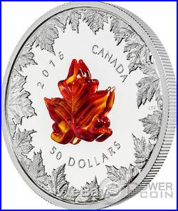 AUTUMN RADIANCE Maple Leaf Murano Glass 5 Oz Silver Coin 50$ Canada 2016