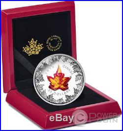 AUTUMN RADIANCE Maple Leaf Murano Glass 5 Oz Silver Coin 50$ Canada 2016