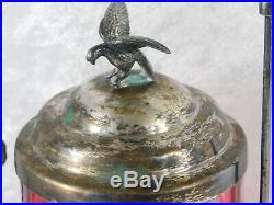 Atq Bw Canada Figural Eagle Cranberry Coin Dot Glass Silver Plate Pickle Castor