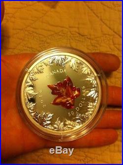 Autumn Radiance Murano Glass Maple Leaf $50 5 Oz Silver Coin Canada 2016(#1,449)