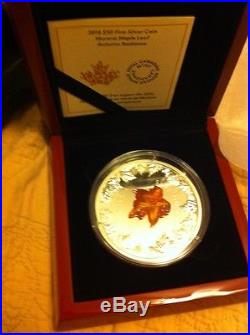 Autumn Radiance Murano Glass Maple Leaf $50 5 Oz Silver Coin Canada 2016(#1,449)