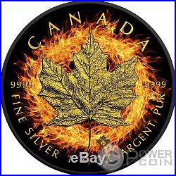 BURNING MAPLE LEAF Fire Black Ruthenium Gold 1 Oz Silver Coin 5$ Canada 2016