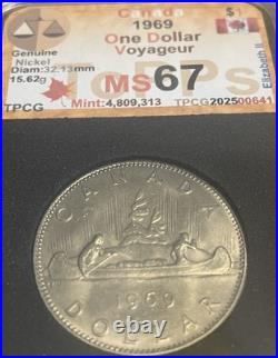 Beautiful 1969 Voyageur Canadian one dollar coin Graded MS 67 Beautiful 1969 Voyageur Canadian one dollar coin Graded MS 67