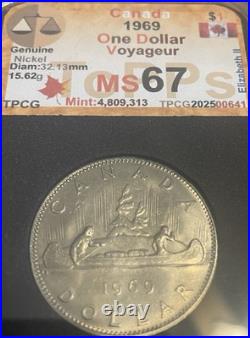 Beautiful 1969 Voyageur Canadian one dollar coin Graded MS 67 Beautiful 1969 Voyageur Canadian one dollar coin Graded MS 67