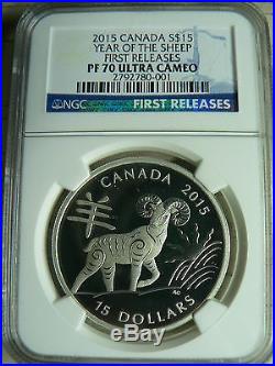 Canada 15 Dollars 2016 Year Of The Sheep Ngc Pf-70 Ultra Cameo Fine Silver Coin