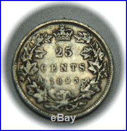 CANADA 1893 Twenty Five Cents Silver Coin Queen Victoria 25C No Reserve