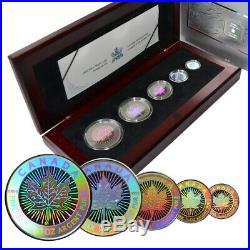 CANADA 2003 Hologram 5-coin Silver Maple Leaf Set withWooden Box & CoA