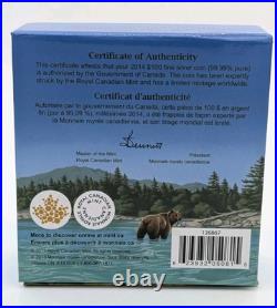 CANADA 2014 GRIZZLY BEAR 1oz. 9999 FINE SILVER $100 CAD with OGP Free Ship U. S