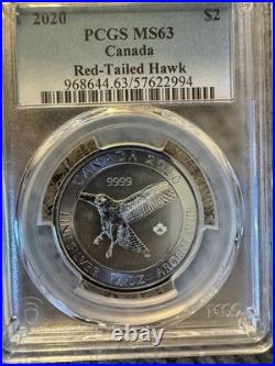 CANADA. 2020, 2 Dollars, Silver PCGS MS63- Top Pop? Red-Tailed Hawk, Maple