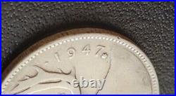 CANADA KING GEORGE 1947.25 Cents, Maple Leaf / Dot Silver Coin, Rare
