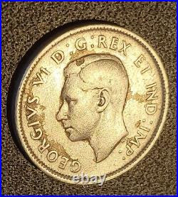 CANADA KING GEORGE 1947.25 Cents, Maple Leaf / Dot Silver Coin, Rare