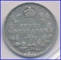 CANADA SILVER 5 CENTS 1921 ICCS VG-8 - RARE - Prince of Canadian Coins