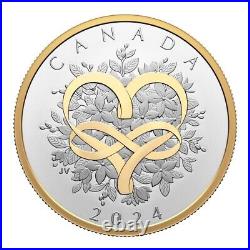 CELEBRATE LOVE 2024 CANADA 1oz. 9999 Pure Silver $20 Coin w Yellow Gold Plating