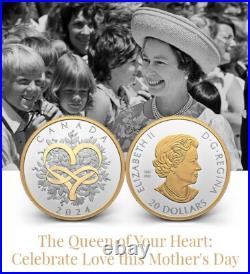 CELEBRATE LOVE 2024 CANADA 1oz. 9999 Pure Silver $20 Coin w Yellow Gold Plating