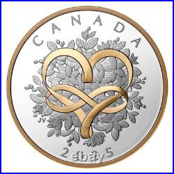 CELEBRATE LOVE 2025 CANADA 1oz. 9999 Pure Silver $20 Coin w Yellow Gold Plating