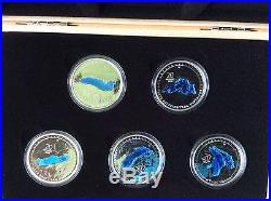 COMPLETE SET- 2014-2015 Canada $20 Great Lakes Fine Silver 5-coin Set Free ship