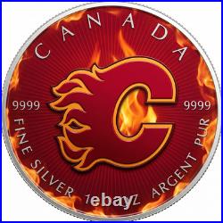 Calgary Flames Colourized Canadian Maple 1 oz 999 Silver Coin Limited Edn