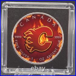 Calgary Flames Colourized Canadian Maple 1 oz 999 Silver Coin Limited Edn