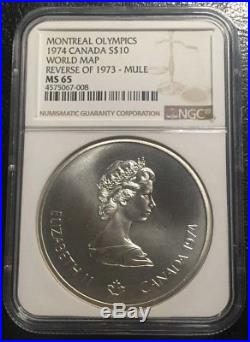 Canada 10 Dollars 1974 Silver NGC MS65 Map Mule coin only 320 minted Very Rare
