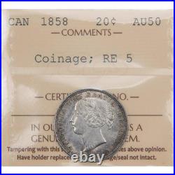 Canada 1858 20 Cents Silver Coin One Year Type! ICCS AU-50