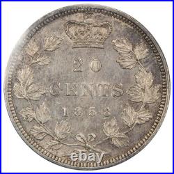 Canada 1858 20 Cents Silver Coin One Year Type! ICCS AU-50