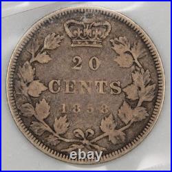 Canada 1858 20 Cents Silver Coin One Year Type! ICCS F-12