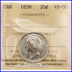 Canada 1858 20 Cents Silver Coin One Year Type! ICCS VF-30