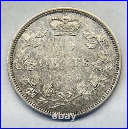 Canada 1858 20 Cents Silver Coin Very Fine + Peripheral Lustre