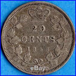 Canada 1858 20 Cents Twenty Cent Silver Coin One Year Type F/VF