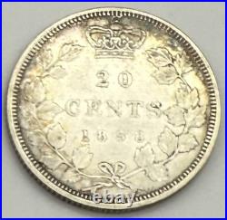 Canada 1858 20c Twenty Cent Silver Coin Queen Victoria VF Key Date