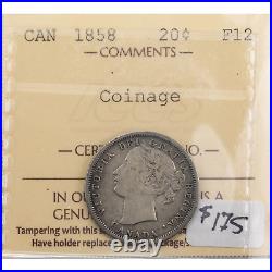 Canada 1858 Coinage Axis 20 Cents Silver Coin ICCS F-12