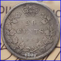 Canada 1858 Coinage Axis 20 Cents Silver Coin ICCS F-12