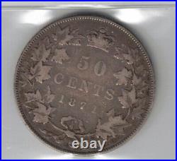 Canada 1871 50 Cents Queen Victoria Sterling Silver Coin Graded Iccs F15