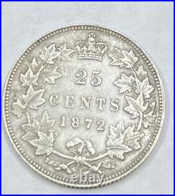 Canada 1872-H 25 Cents Quarter Silver Coin Extremely Fine