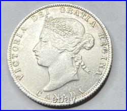 Canada 1872-H 25 Cents Quarter Silver Coin Extremely Fine