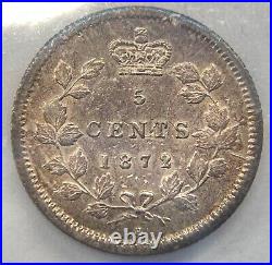 Canada 1872-H 5 Cents Silver Coin ICCS AU 50