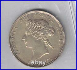 Canada 1872h 25 Cents Quarter Obverse 2 Victoria Silver Coin Graded Iccs Au-55