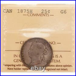 Canada 1875-H 25 Cents Quarter Silver Coin Key Date! ICCS G-6
