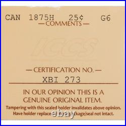 Canada 1875-H 25 Cents Quarter Silver Coin Key Date! ICCS G-6