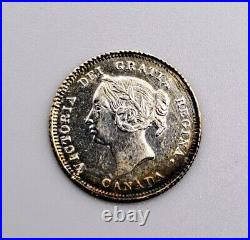 Canada 1880 H Silver Victoria 5 Cents Coin AU Sctatches