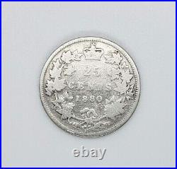 Canada 1880 H Wide 0 Silver 25 Cents Coin