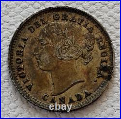 Canada 1885 10 Cents Antique Silver Coin Xf Details