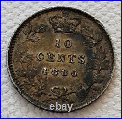 Canada 1885 10 Cents Antique Silver Coin Xf Details
