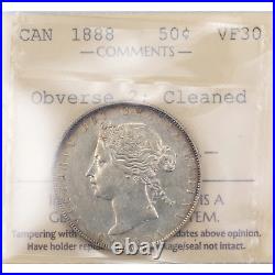 Canada 1888 Obv 2 50 Cents Half Dollar Silver Coin ICCS VF-30 (cleaned)