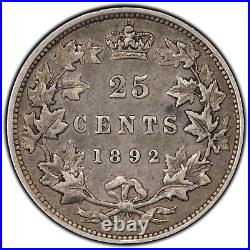 Canada 1892 25 Cents Quarter Silver Coin VF
