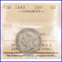 Canada 1893 25 Cents Quarter Silver Coin ICCS G-6