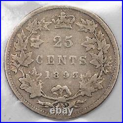 Canada 1893 25 Cents Quarter Silver Coin ICCS G-6