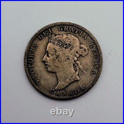 Canada 1893 Silver Victoria 25 Cents Coin VG