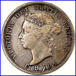 Canada 1894 25 Cents Quarter Silver Coin F-15 (cleaned)
